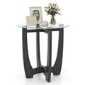 Goflame Glass End Table, Round Side Table with Rubber Wood Frame & Tempered Glass Top, 23.5" Small Black Coffee Table