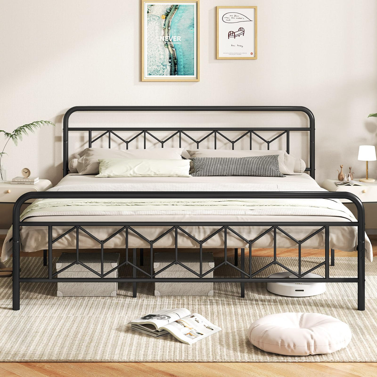 Goflame Metal Twin Bed Frames with Victorian Style Headboard & Footboard, Heavy Duty Slats Support Mattress Foundation