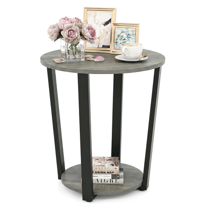 Goflame Round End Table with Open Storage Shelf and Metal Frame