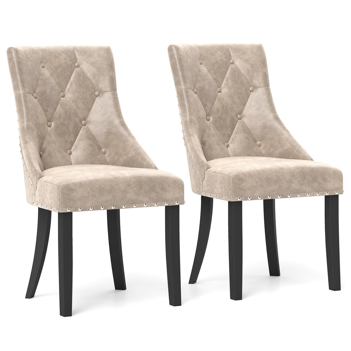 Goflame Upholstered Dining Chairs Set of 2/4, Tufted Wingback Kitchen Chairs w/Solid Wood Legs, Padded Seat