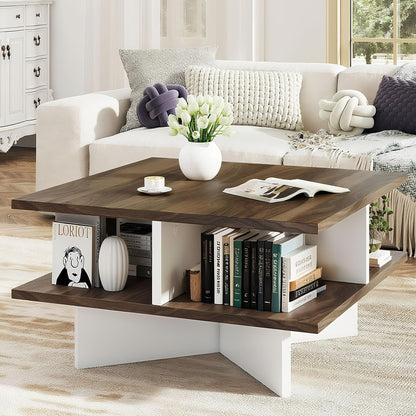 Goflame Square Coffee Table with Storage for Living Room