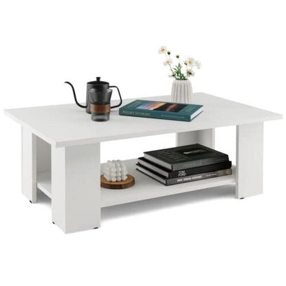 Goflame Wood Coffee Table w/Storage Shelf, 36"L 2-Tier Large Modern Tea Table, White