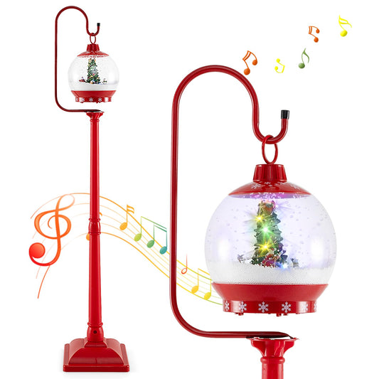 Goflame 68 Inch Musical Christmas Street Lamp, Festive Lamp Post w/Sound-Activated Snow Globe Lantern