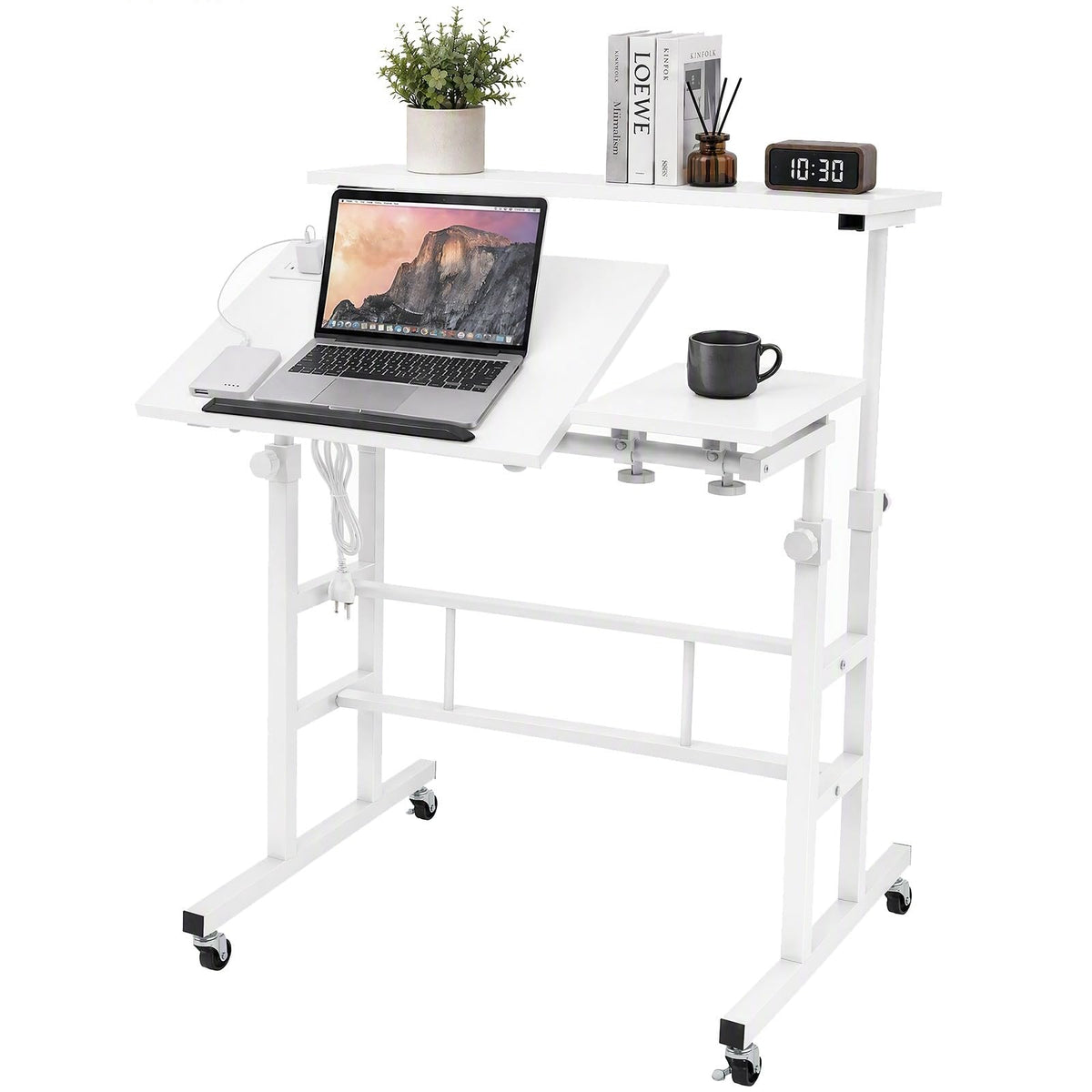 GOFLAME Small Height Adjustable Standing Desk with Wheels