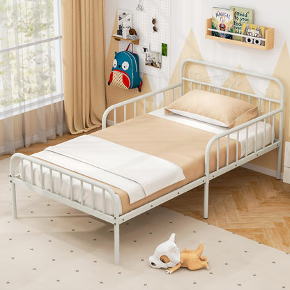 Goflame Metal Twin Bed Frames for Kids, Heavy Duty Metal Platform Bed Frame with Headboard & Safety Guardrails