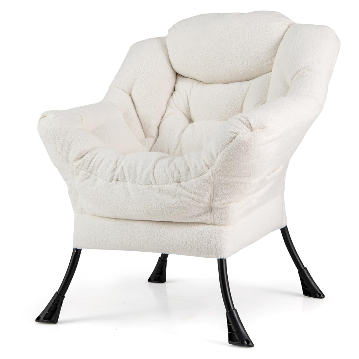Goflame Set of 1/2 Lazy Chairs, Modern Sherpa Accent Chair w/Upholstered Single Sofa Chair w/Armrests & Side Pocket