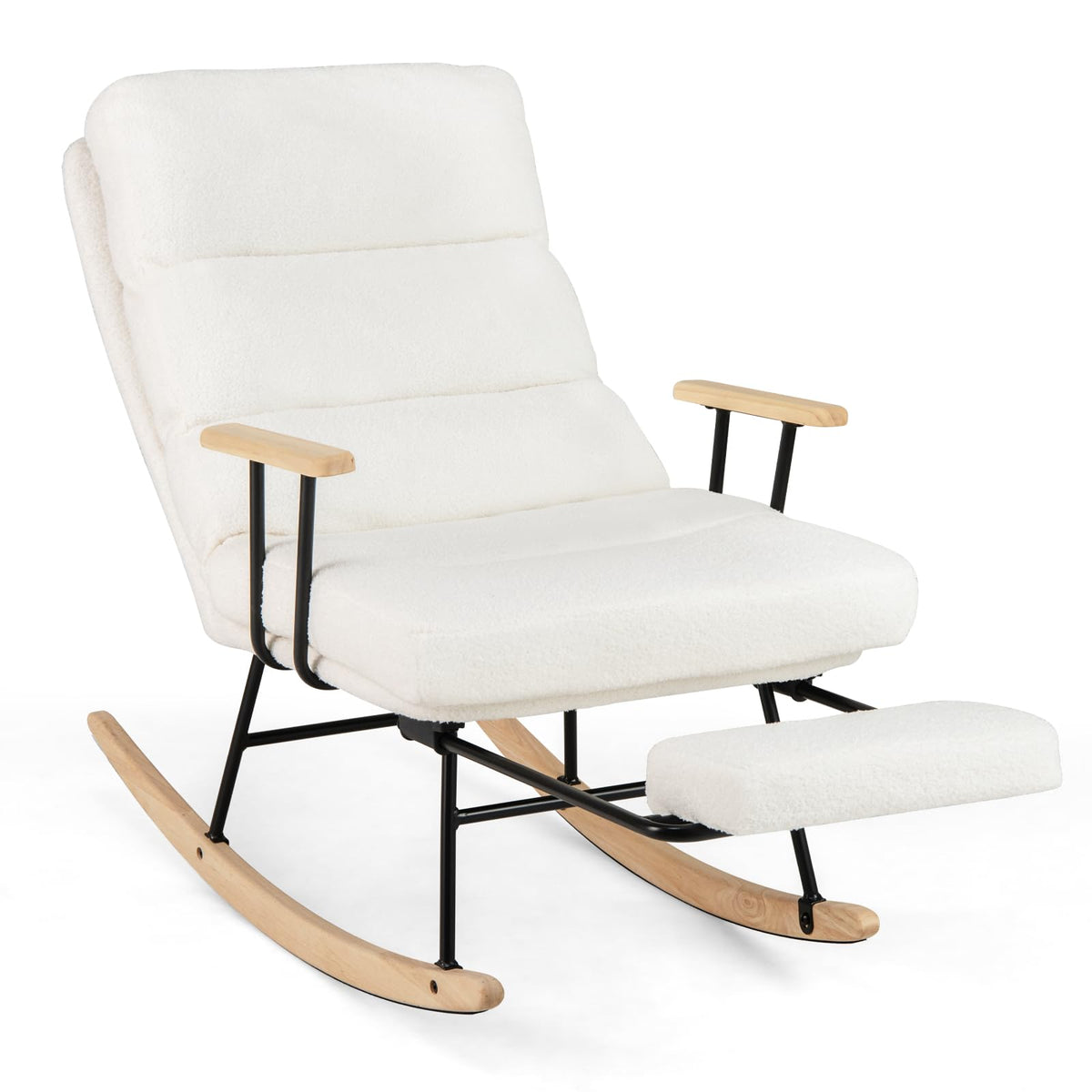 Goflame Nursery Rocking Chair Teddy Velvet Upholstered Rocking Chair