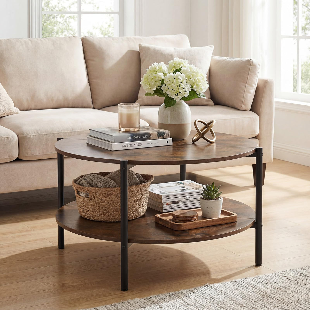Goflame 33.5" Small Center Table with Open Storage Shelf and Heavy-Duty Metal Frame