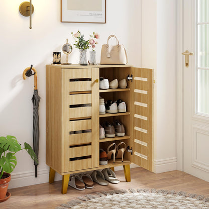 Goflame Shoe Cabinet with Doors 4-Tier Freestanding Shoe Organizer Cabinet