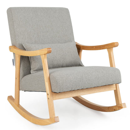 Goflame Upholstered Rocking Chair - Modern Rocker with Rubber Wood Frame, Comfy Backrest & Seat