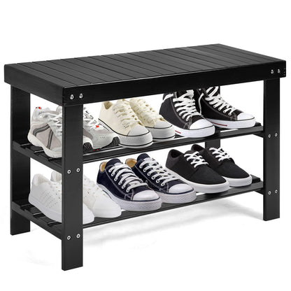 Goflame Entryway Shoe Bench, Bamboo Shoe Shelf Organizer Holds up to 6 Pairs