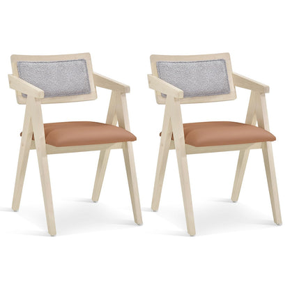 Goflame Wooden Dining Chairs Set of 2, Mid Century Upholstered Kitchen Chairs w/Leathaire Seat Cushions