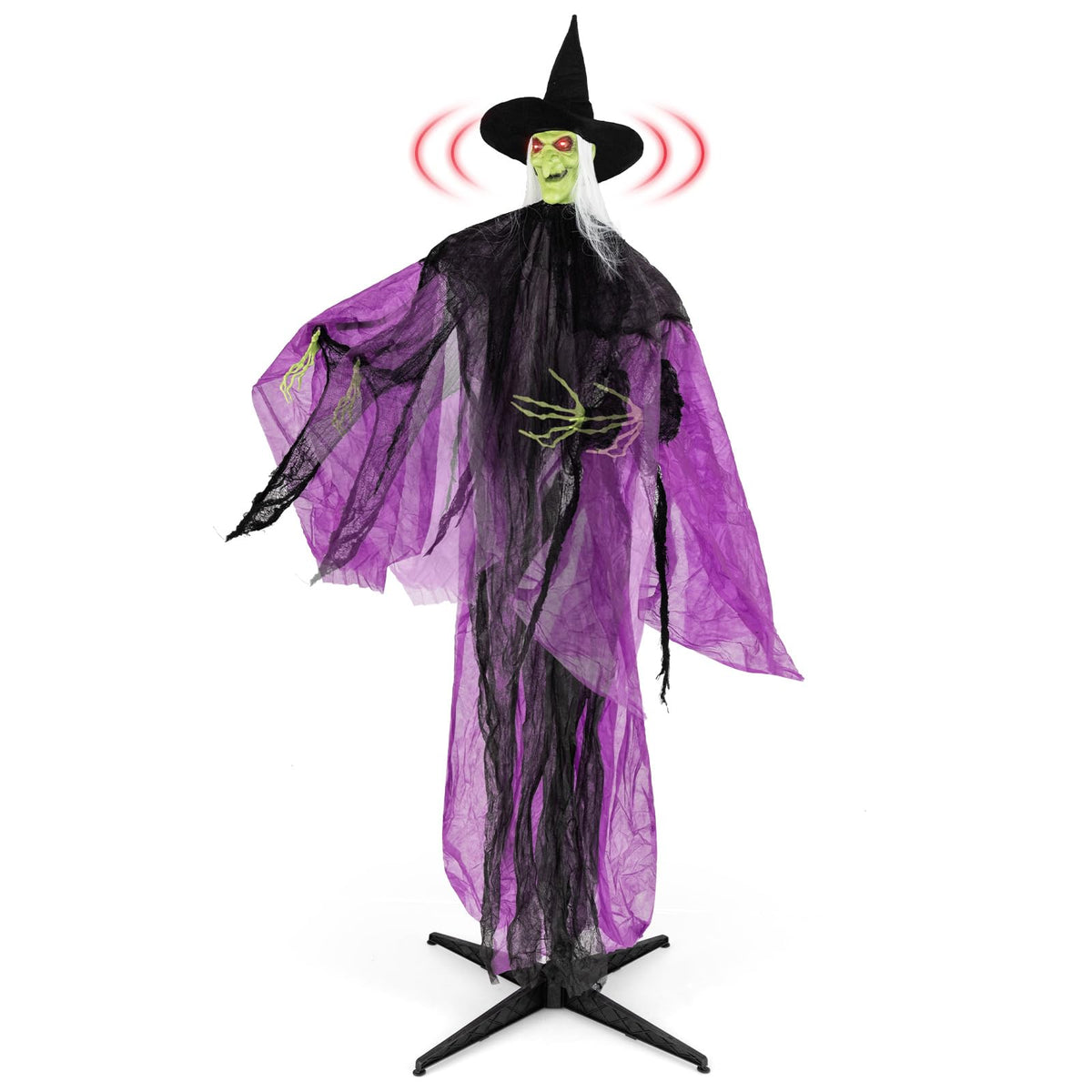 Goflame 7.2 FT Halloween Animatronic Witch, Animated Standing Poseable Figure with Light up Eyes
