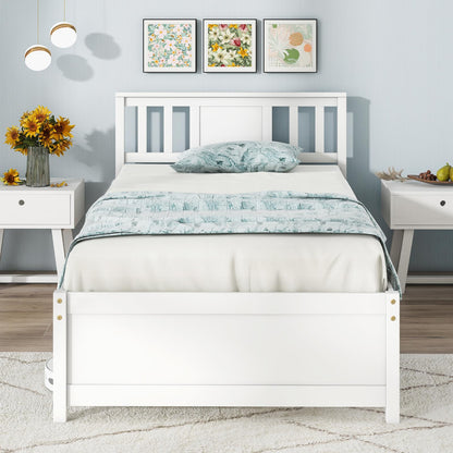 Goflame Solid Wood Platform Bed Frame, Mid Century Full Bed Frame with Headboard