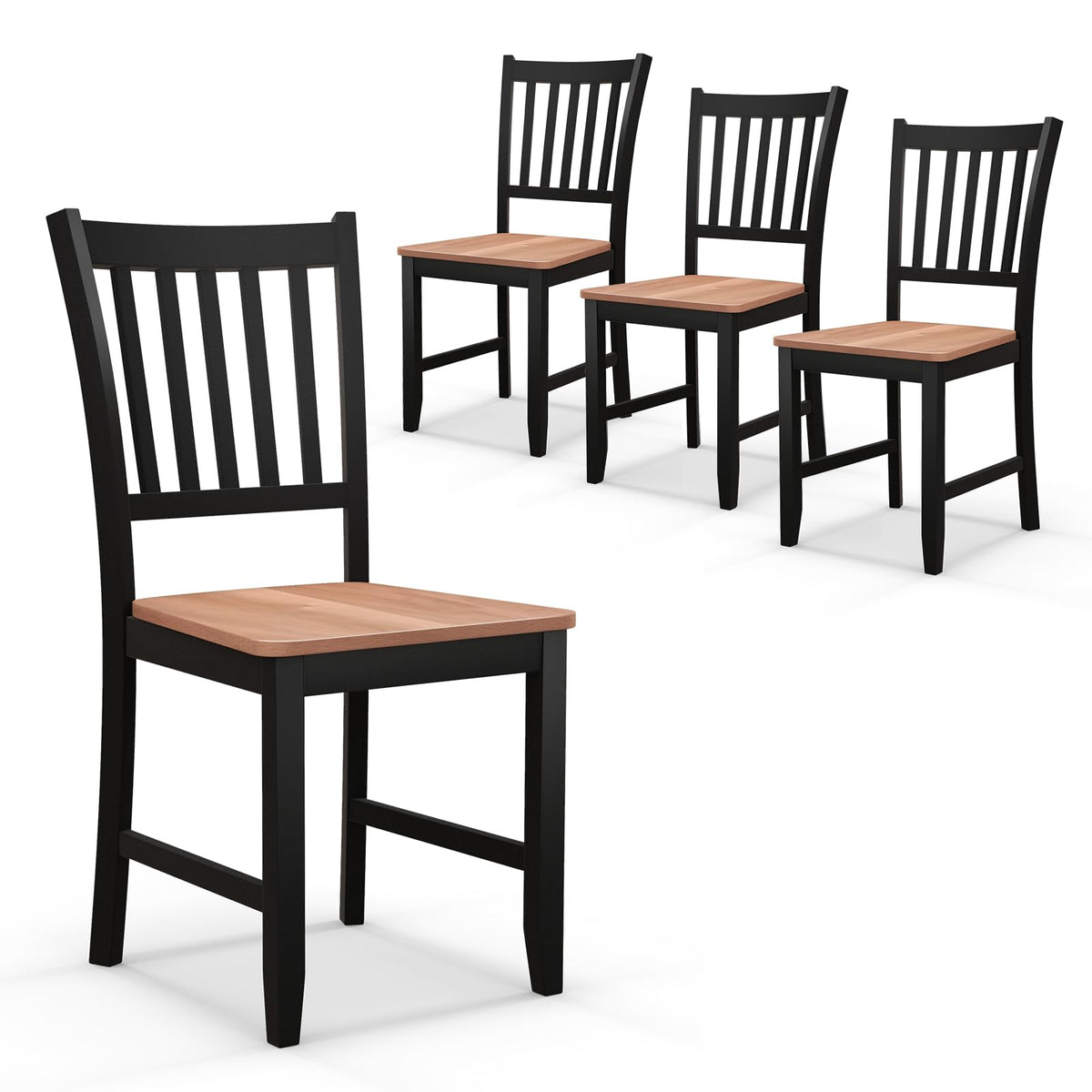 Goflame Wooden Dining Chairs Set of 4, Farmhouse Kitchen Chair with Rubber Wood Legs