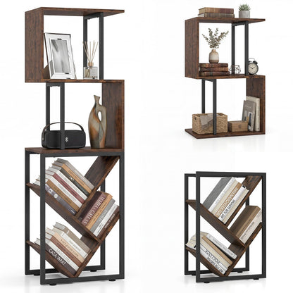 Goflame 6-Tier Bookshelf | Industrial S-Shaped Geometric Bookcase with Open Display Shelves