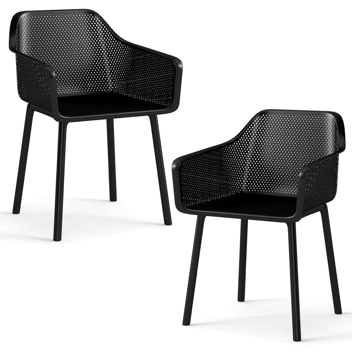 Goflame Plastic Dining Chairs Set of 2/4 Black Kitchen Armchair w/Breathable Mesh Backrest