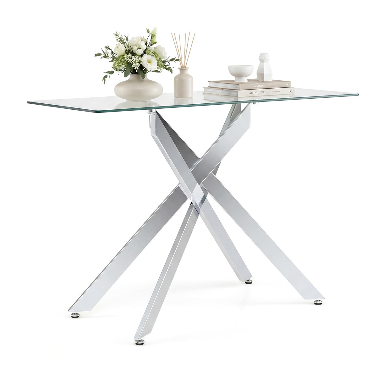 Goflame Glass Console Table 45" Modern Entryway Table