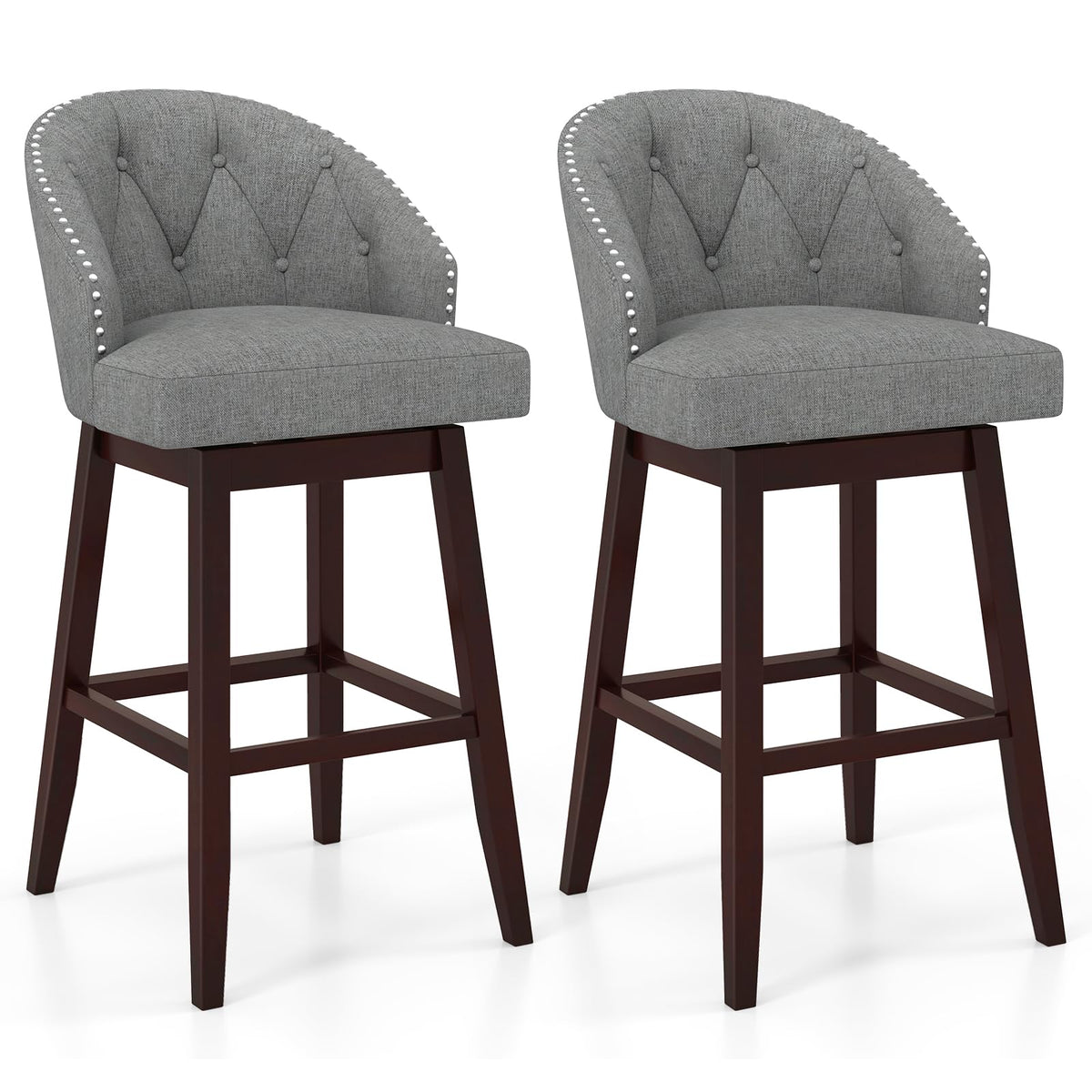 Goflame Modern Upholstered Bar Stools Set of 2/4, 31" Bar Height Swivel Kitchen Stools w/Button-Tufted Back