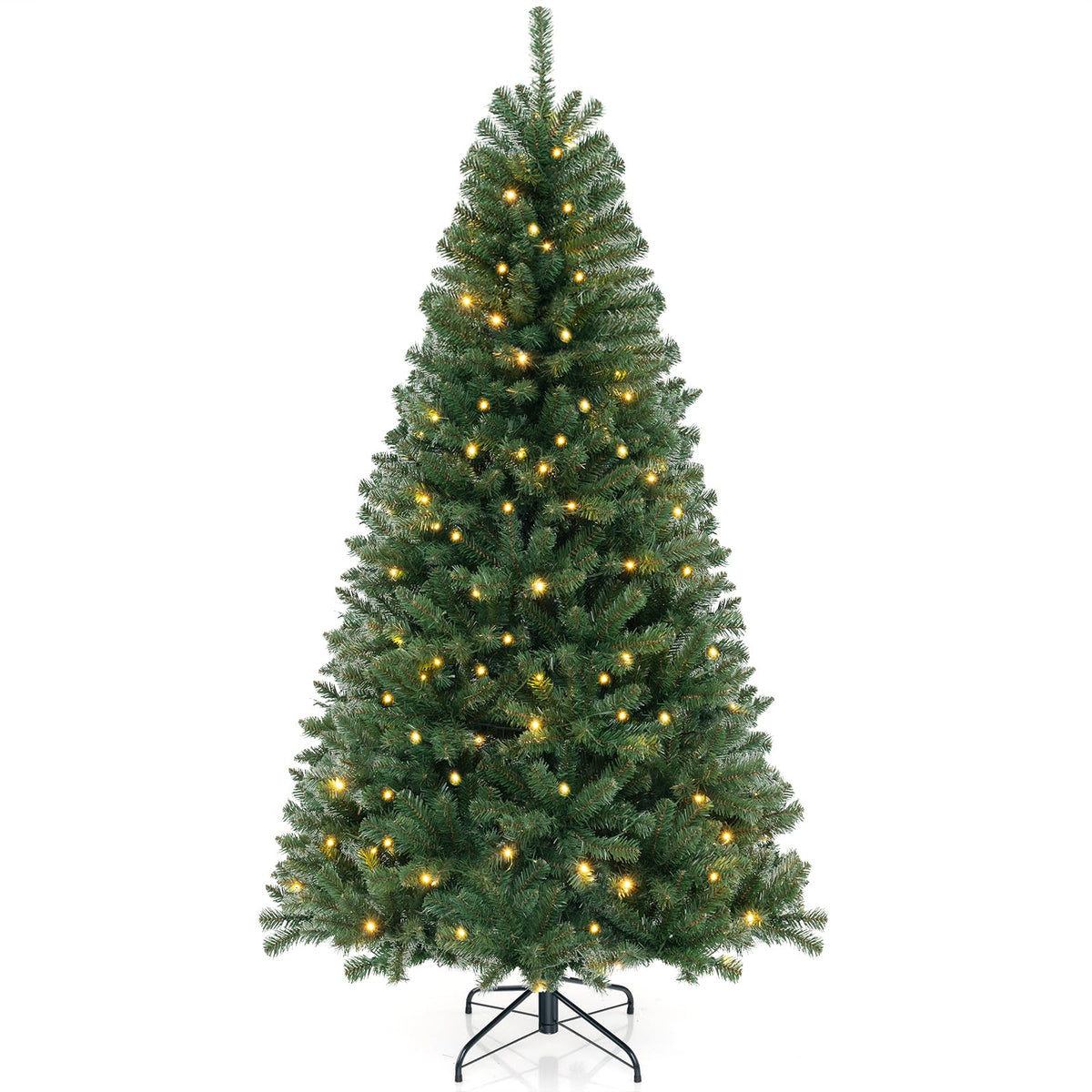 Goflame 7ft Pre-Lit Christmas Tree, Artificial Hinged Xmas Tree with 250 Warm White LED Lights
