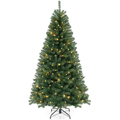 Goflame 7ft Pre-Lit Christmas Tree, Artificial Hinged Xmas Tree with 250 Warm White LED Lights