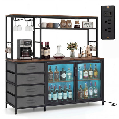 Goflame Tall Wine Bar Cabinet with LED Lights for Kitchen