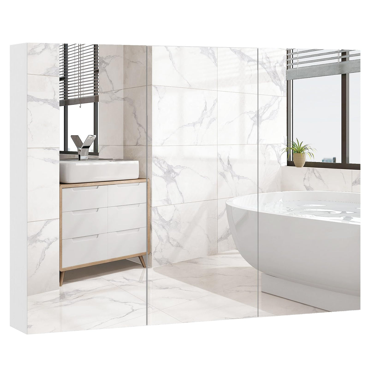 Goflame Wall Mounted Medicine Cabinet with 3 Frameless Mirrored Doors & Mounting Hardware