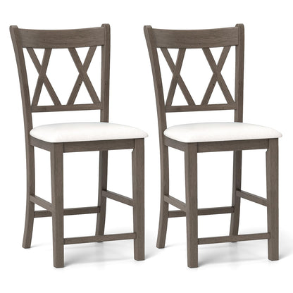 Goflame Wood Bar Stools Set of 2/4, 24" Counter Height Bar Stools w/Cross Back & Linen Fabric Upholstered Seat