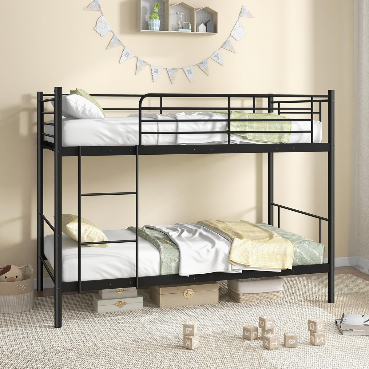 Goflame Metal Bunk Bed Twin Over Twin, Bunk Beds for Kids, Teens & Adults Bunk Bed with Stairs