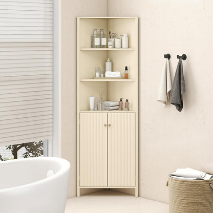 Goflame 68" Tall Bathroom Cabinet with Adjustable Shelves and 2 Fluted Doors