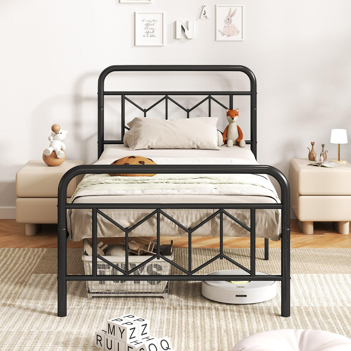 Goflame Metal Twin Bed Frames with Victorian Style Headboard & Footboard, Heavy Duty Slats Support Mattress Foundation