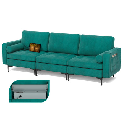 Goflame 97" Sectional Sofa Couch, 3-Seater Modular Sleeper with USB Ports