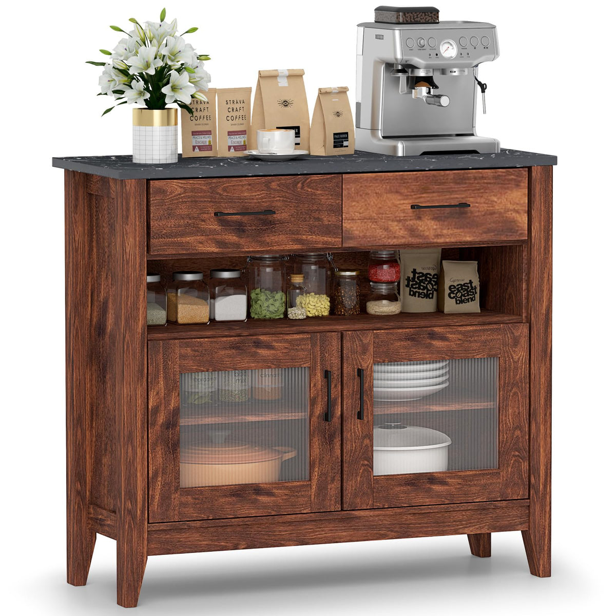 Goflame Sideboard Buffet Cabinet, Coffee Bar Cabinet with 2 Drawers