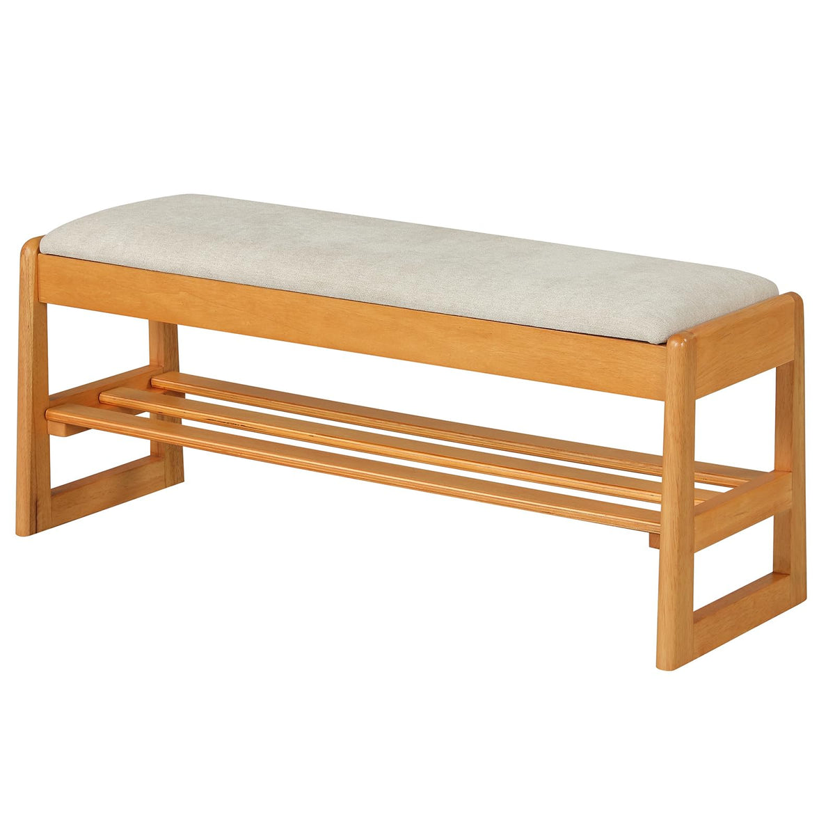 Goflame Rubberwood Shoe Rack Bench with Linen Seat Cushion