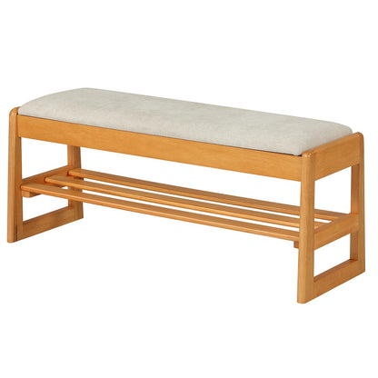 Goflame Rubberwood Shoe Rack Bench with Linen Seat Cushion