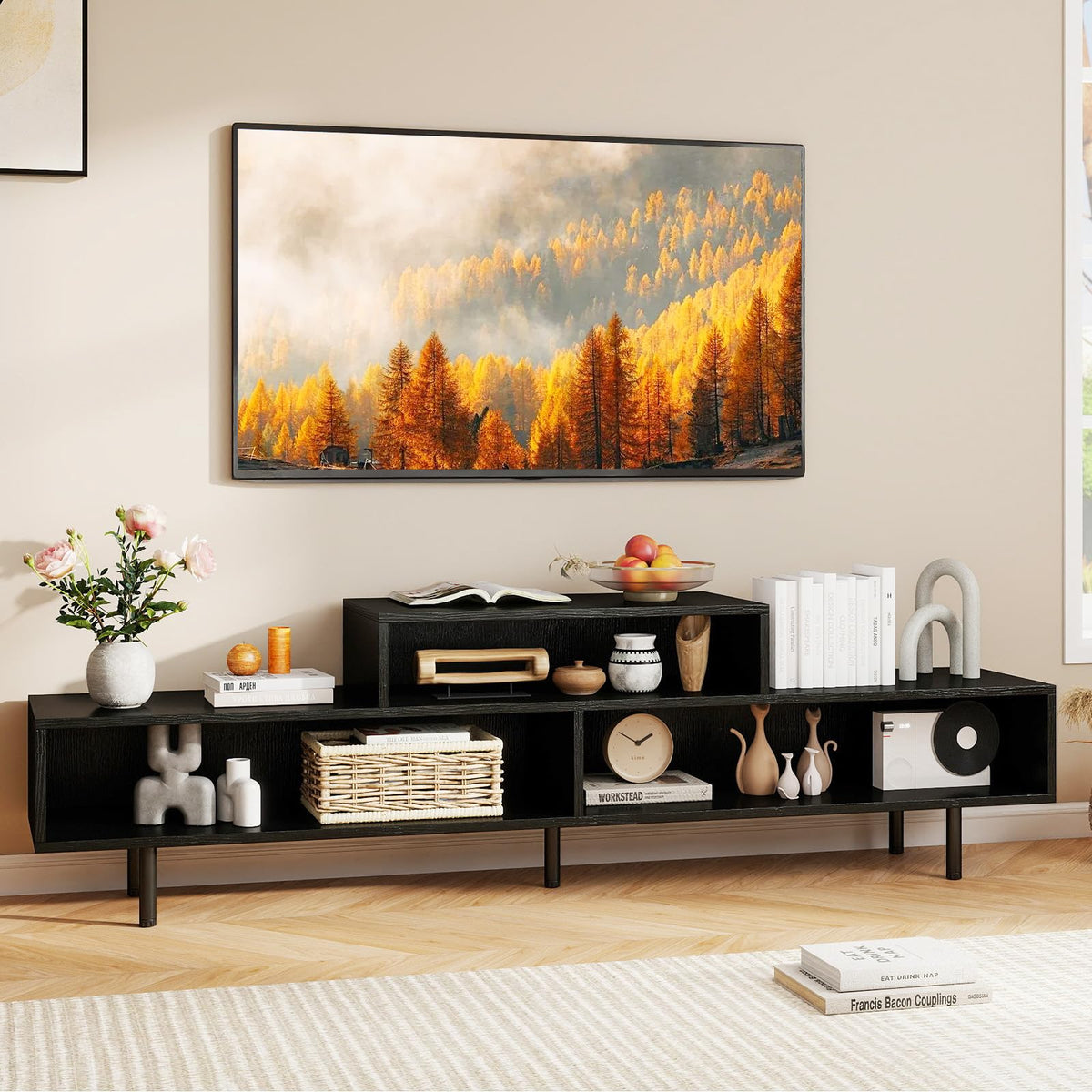 Goflame 3 Cubby TV Stand for 55/65/70 Inch TV | 63" Modern Entertainment Center