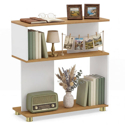 Goflame 3-Tier Geometric S Shaped Bookcase with Open Storage Shelves (1/2)