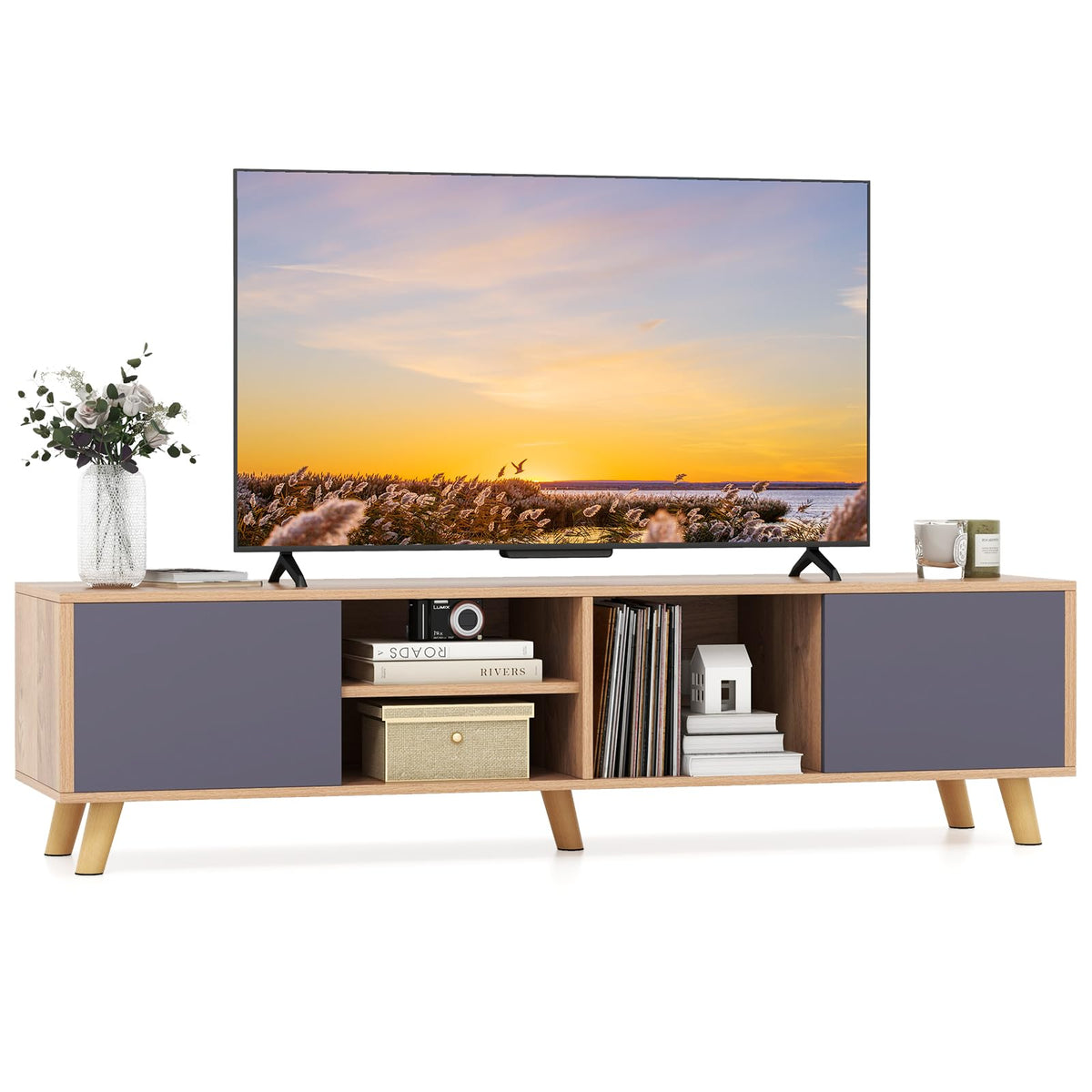 Goflame TV Stand for TVs up to 65 Inch, Entertainment Center with 2 Side Cabinets