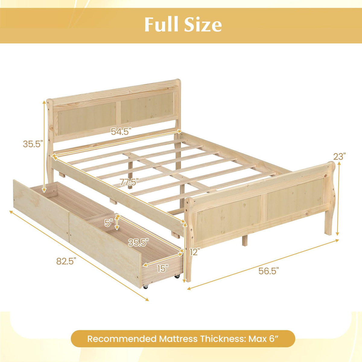 Goflame Twin/ Full/ Queen Bed with 2 Storage Drawers Wood Platform Bed with Headboard & Footboard