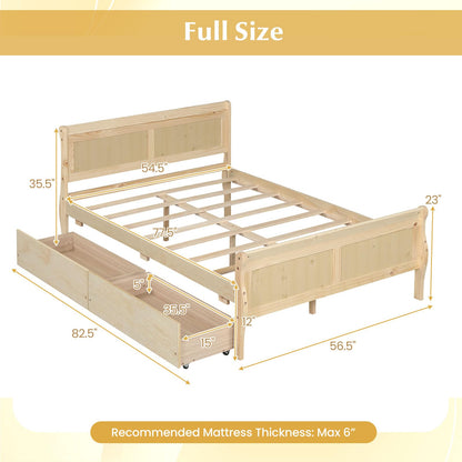 Goflame Twin/ Full/ Queen Bed with 2 Storage Drawers Wood Platform Bed with Headboard & Footboard