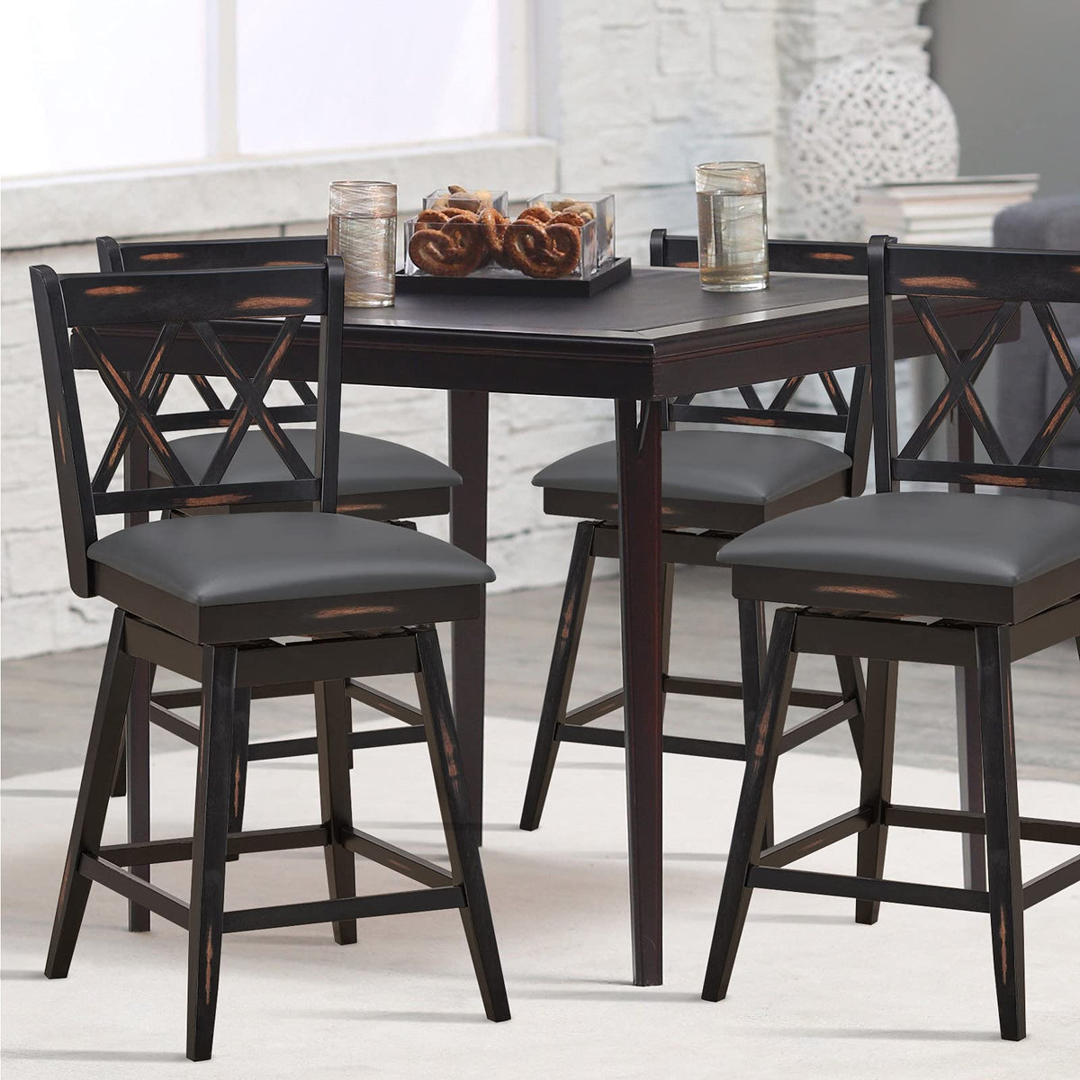 Goflame Bar Stool with Foot Rest Upholstered Cushion & Ergonomic Backrest