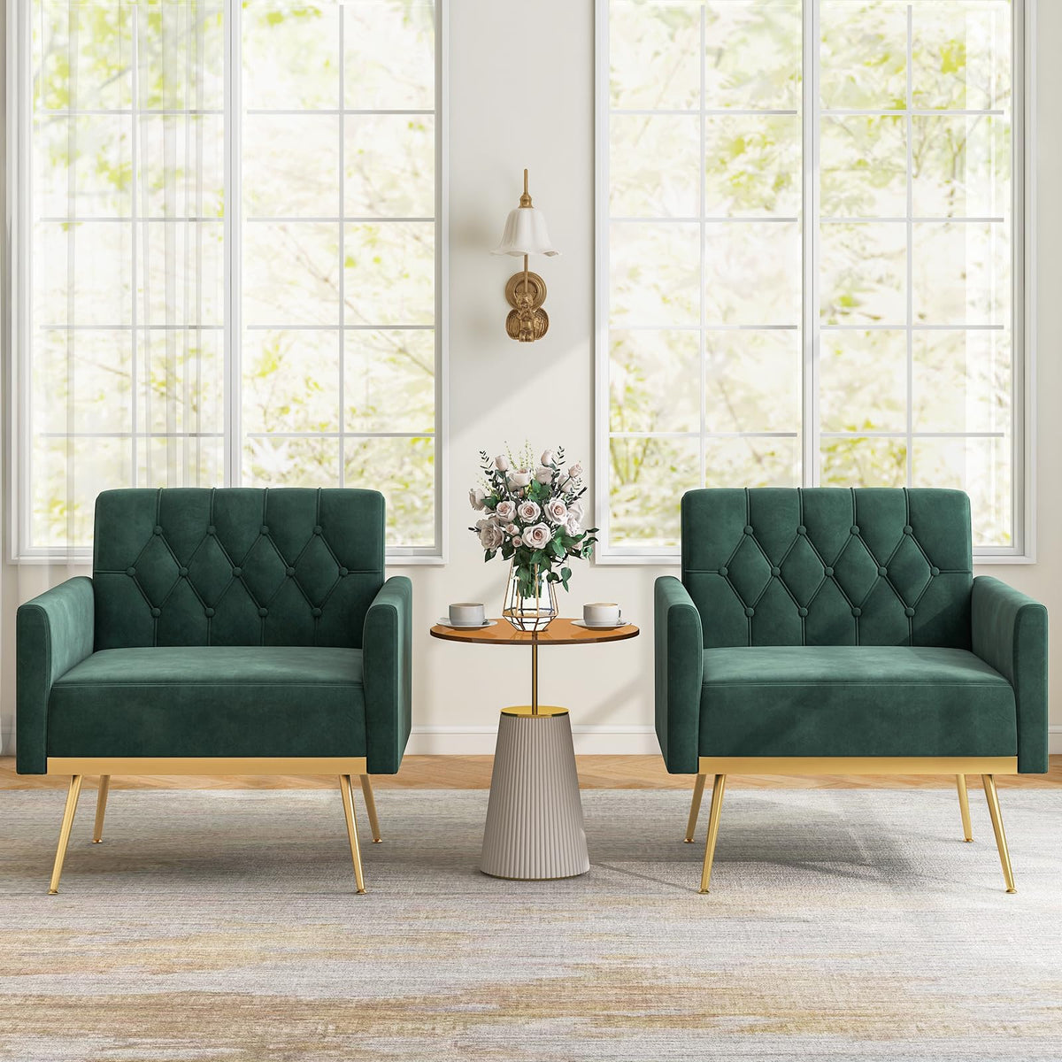Goflame Modern Velvet Accent Chair Set of 1/2, Mid-Century Upholstered Single Sofa Chair w/Button Tufted Back