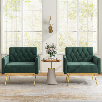 Goflame Modern Velvet Accent Chair Set of 1/2, Mid-Century Upholstered Single Sofa Chair w/Button Tufted Back