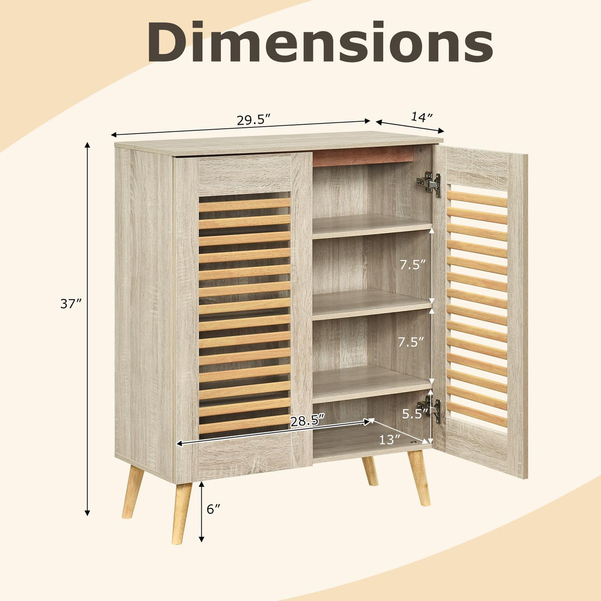 Goflame Shoe Cabinet 4-Tier Shoe Rack Organizer Cabinet(Louvered Door)