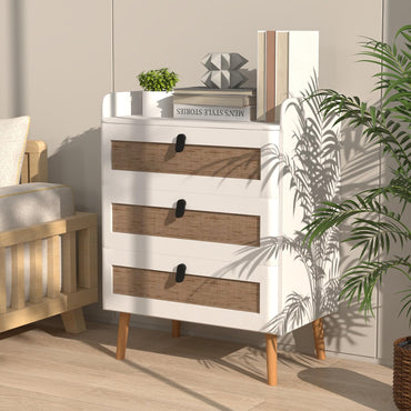 Goflame Rattan Nightstand, Boho 2/3-Drawer Dresser with 4 Solid Wood Legs
