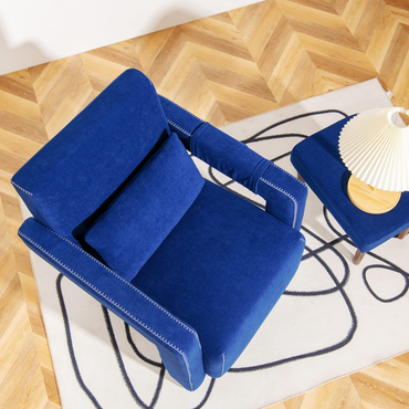 Goflame Modern Accent Chair with Ottoman, Soft Berber Fleece Armchair Single Sofa and Footstool Set w/Waist Pillow