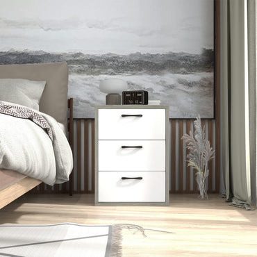 Goflame Storage Drawer Dresser - Wood End Table, Night Stand with 3 Drawers (1, White & Gray)