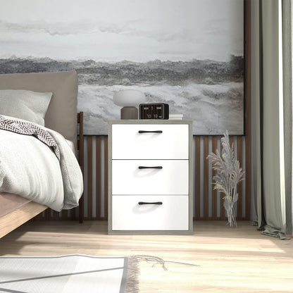 Goflame Storage Drawer Dresser - Wood End Table, Night Stand with 3 Drawers (1, White & Gray)