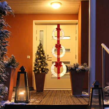 Goflame Set of 3 Pre-Lit Wreaths, 5.8 FT Xmas Light-up Decorations on Red Ribbon with 450 LED Lights