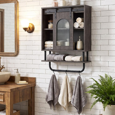 Goflame Bathroom Wall Cabinet with Sliding Barn Door